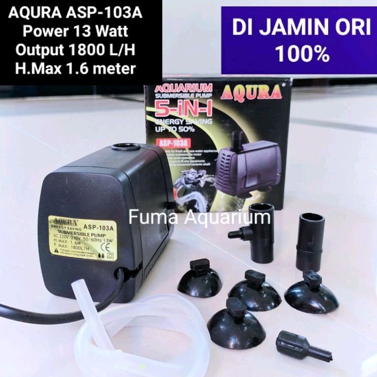 Pompa Celup Aqura ASP-103A Mesin Filter Kolam Aquarium Hidroponik Low Watt Aquaponik Submersible Pump Power Head