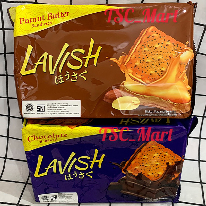 

Lavish Chocolate Sandwich / Lavish Peanut Butter Sandwich / lavish / biskuit / peanut / butter / chocolate / Cheese / vegetable / Import / Biscuit / biscuits / rasa / cokelat / coklat / keju / kacang / sayuran / roti / kering / krekers