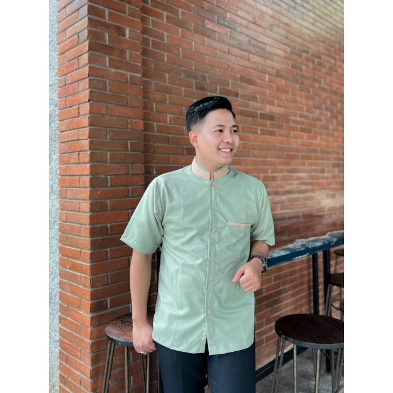 baju koko dewasa terbaru warna sage green 1kombinasi sage