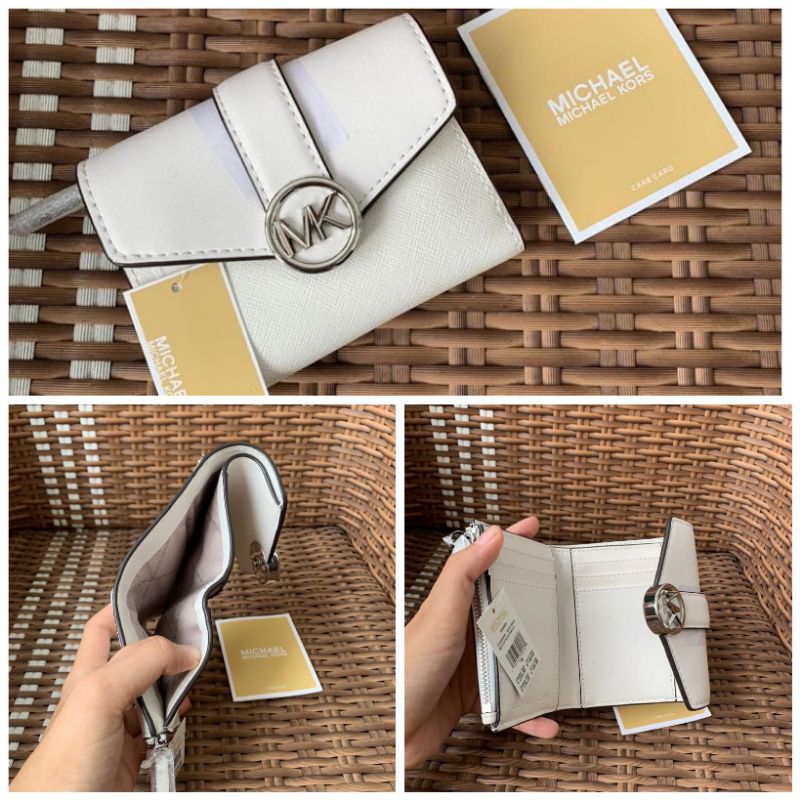 Dompet Michael Kors Carmen Medium Flap Optic White Wallet Original New with Tag