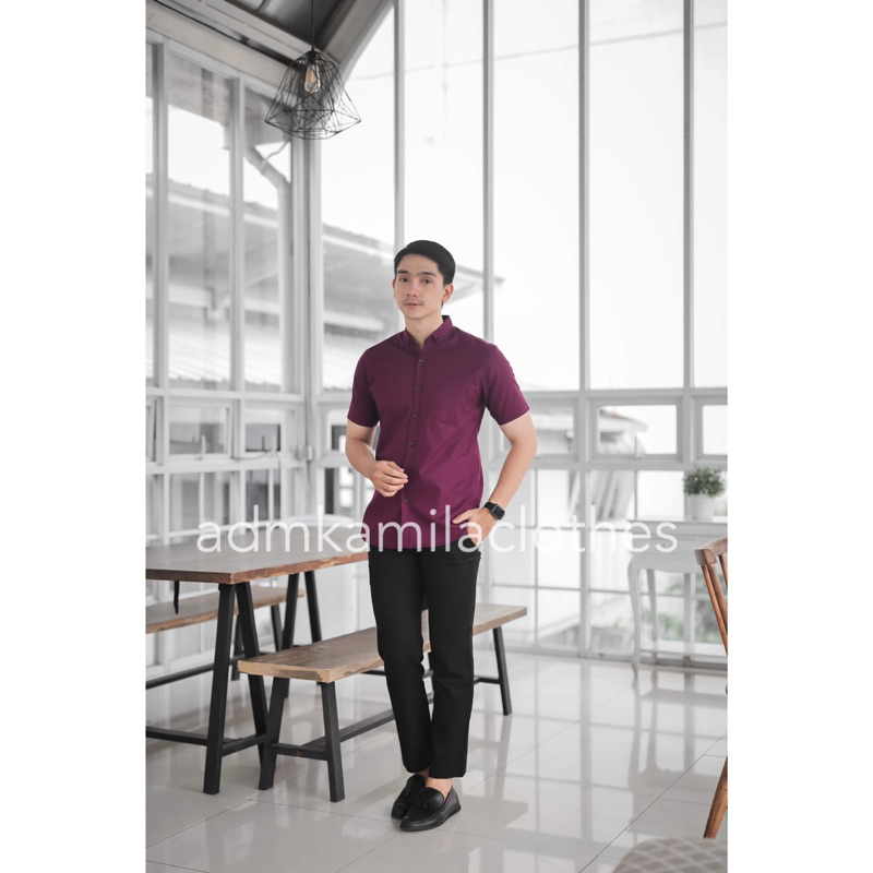 Kemeja pria cowok polos slimfit kasual basic HeM lengan pendek taro