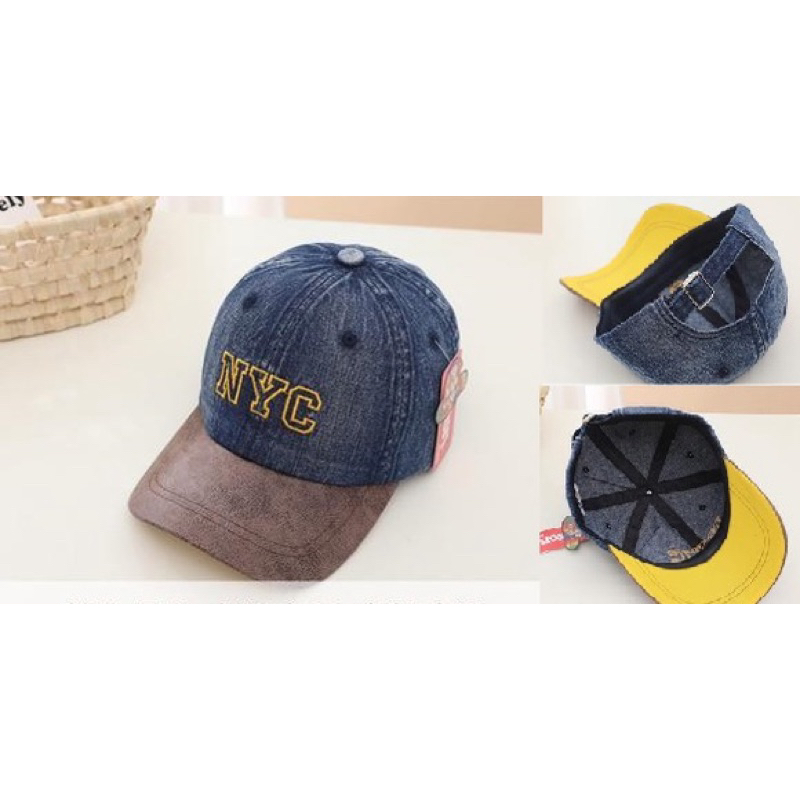 Topi Baseball Anak Import NYC Denim dan Bahan