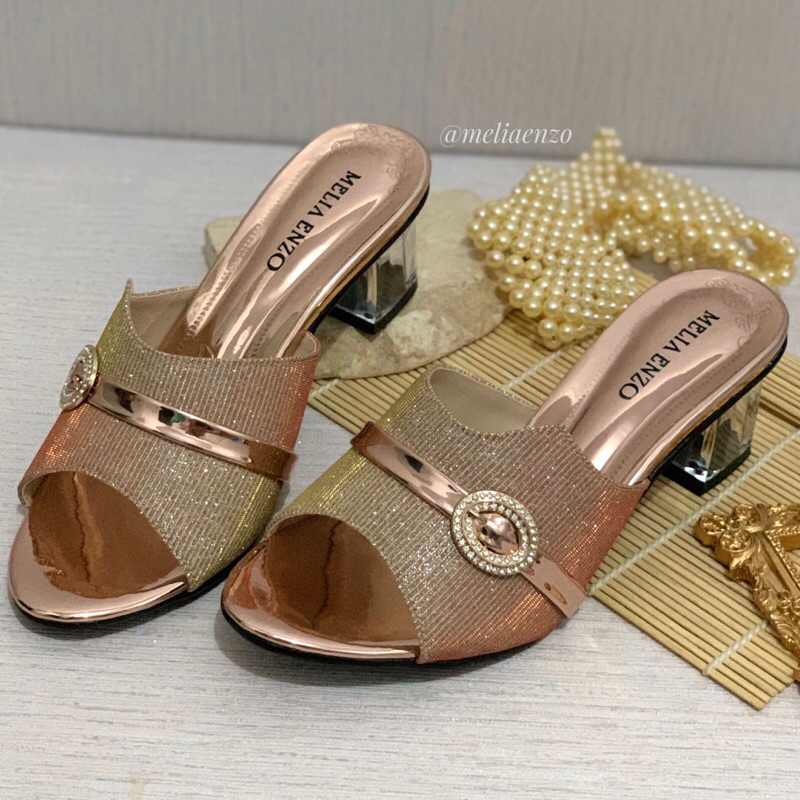 Meliaenzo - Sendal Hak Kaca Wanita | Sendal Slop Pesta | Sendal Pesta Terbaru