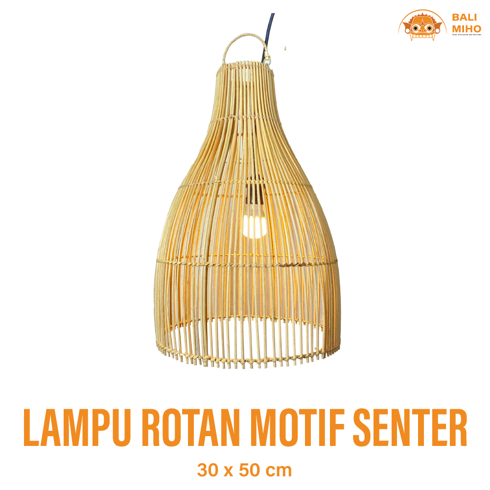 Kap Lampu Rotan  Motif Senter Jumbo 50 cm - Lampu Villa Bali - Kap Lampu Rotan Model botol - Kap Lam