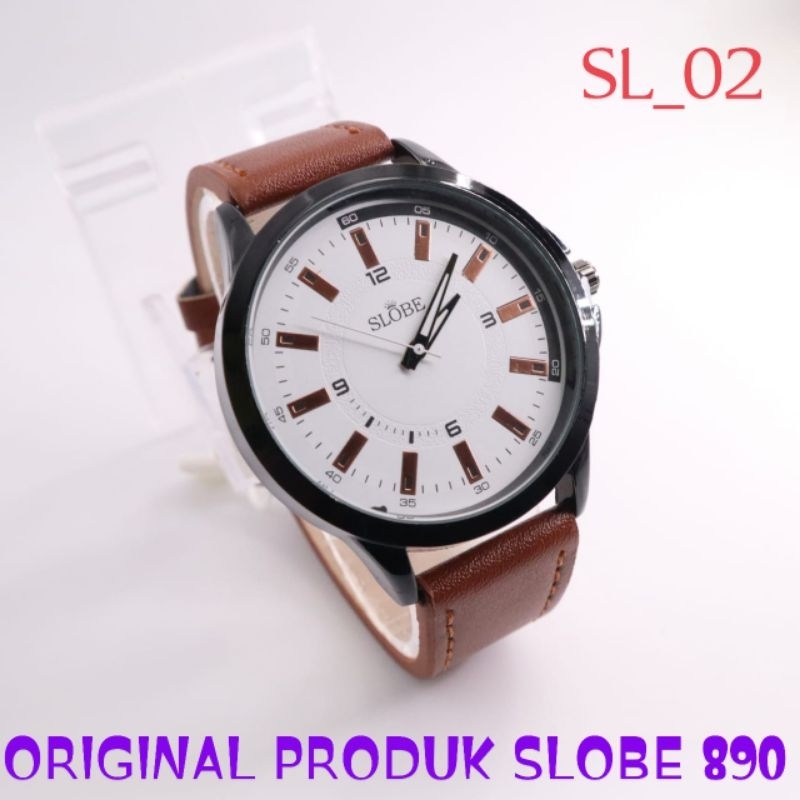 Jam Tangan Pria Kulit original SLOBE 8890 | Jam Tangan Cowok Keren Elegan Unisex