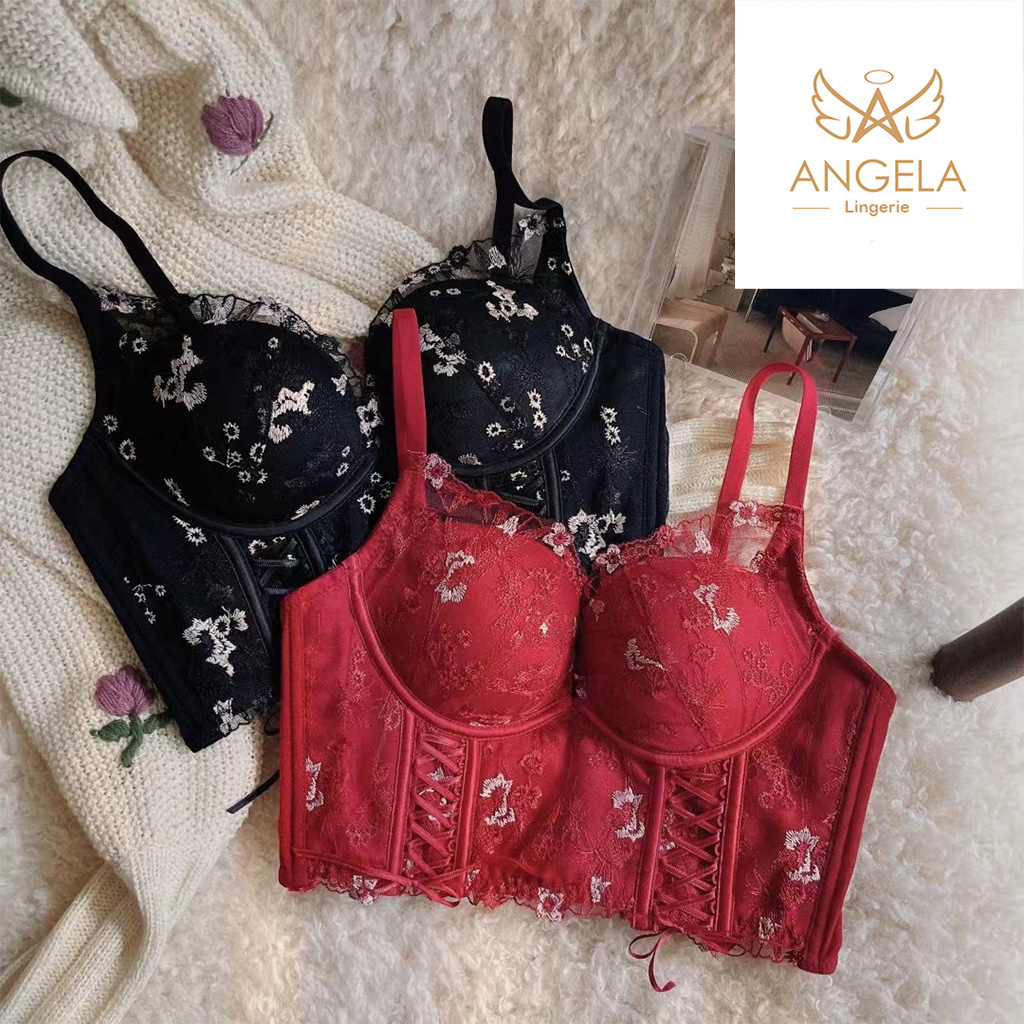 ANGELA PREMIUM JAPAN Bra BH Tank Top Camisole Push Up Set Tanpa Kawat Celana Dalam Wanita Bikini Sport Beha Lingerie Korea Fashion Bralette Remaja Perempuan Sexy Pakaian Dalam COD Renang Motif Cewek Camisole Pita Bunga Murah Sister Jumbo Korea Fashion