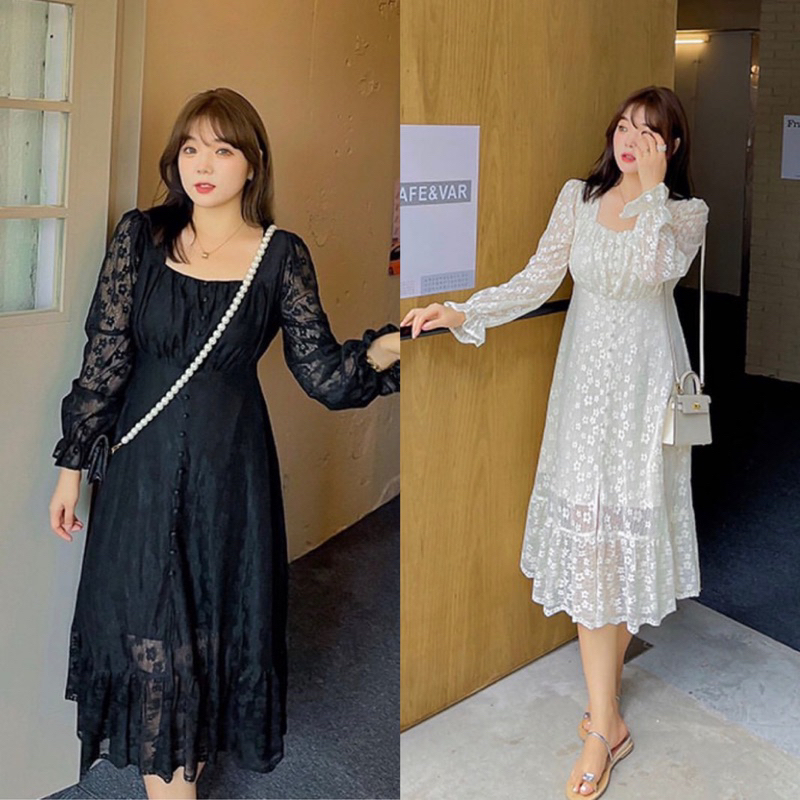 Standing Dress Korean Lace Spring Gaun Manis Cantik Mewah Elegant Simple Basic Trend Dinner Renda Br