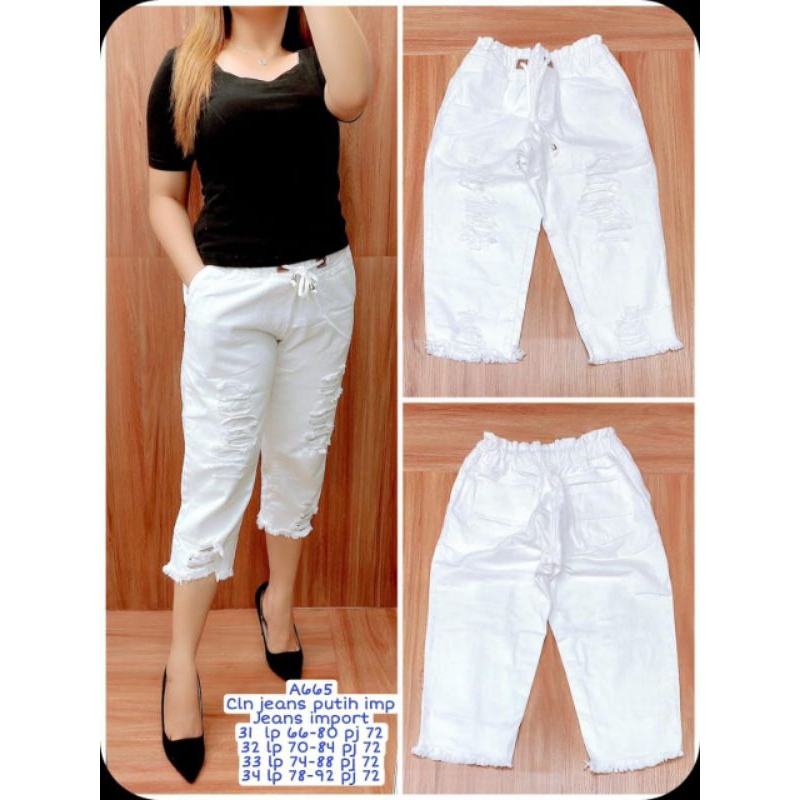 CELANA 7/8 RUBBER WHITE RIPPED. CELANA 7/8 PUTIH SOBEK PINGGANG KARET