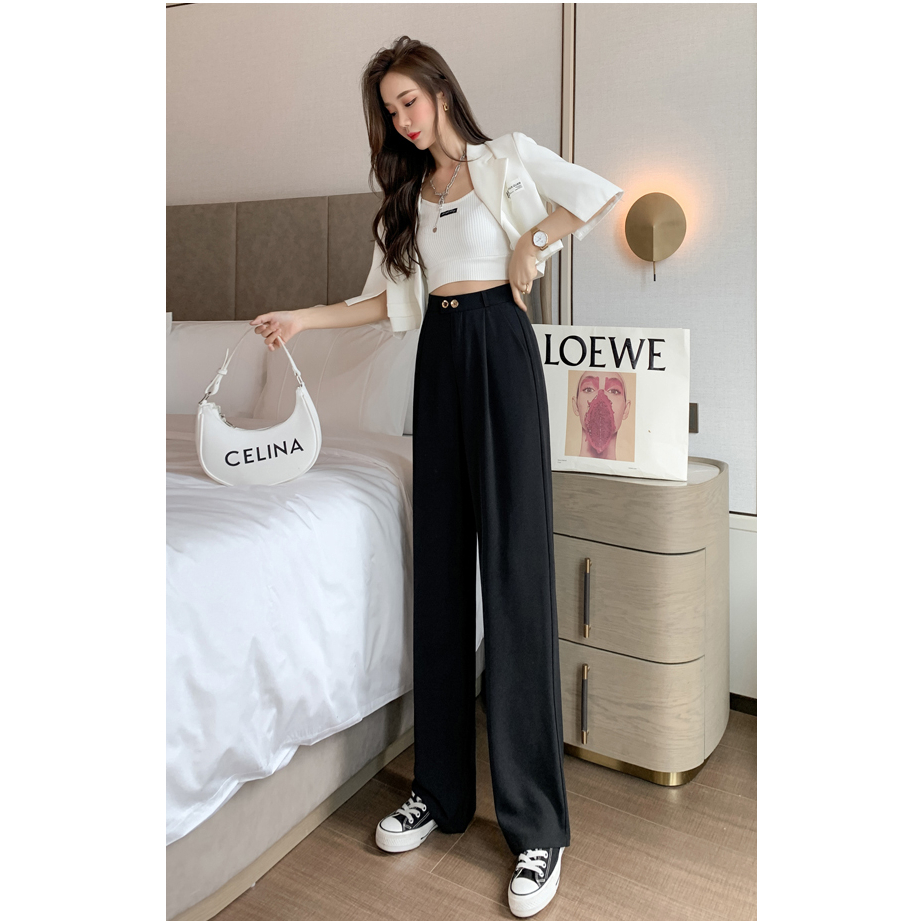 Celana Kasual  Pinggang Karet Hitam / Celana Kasual Wanita Highwaist Import