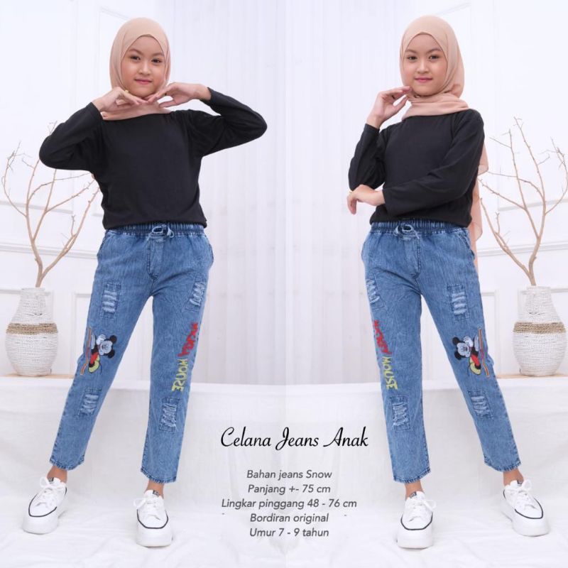 Celana Anak bordir jeans snow 8-10th //JF525