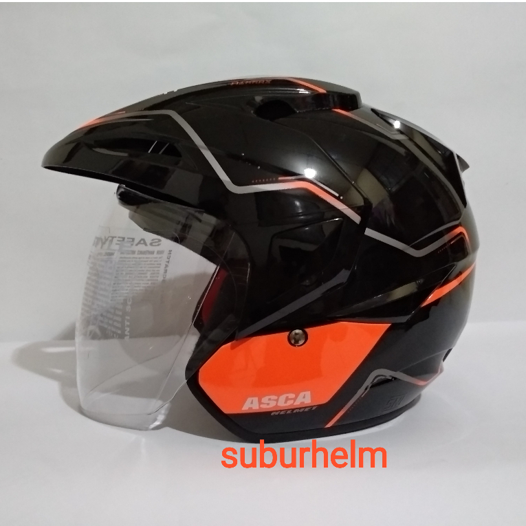 HELM  ASCA  PREMIER  AIRMAX  BLACK  ORANGE  HALF FACE  DOUBLE VISOR  SNI  ORI