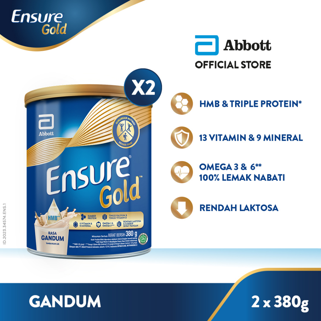 Ensure Gold HMB Gandum 380 g - Nutrisi Dewasa Rendah Laktosa - 2 pcs