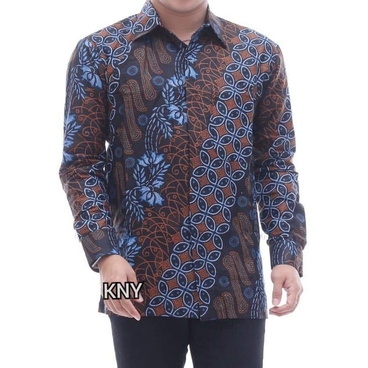 Batik motif wajik biru kode 024 KEMEJA BATIK LENGAN PANJANG