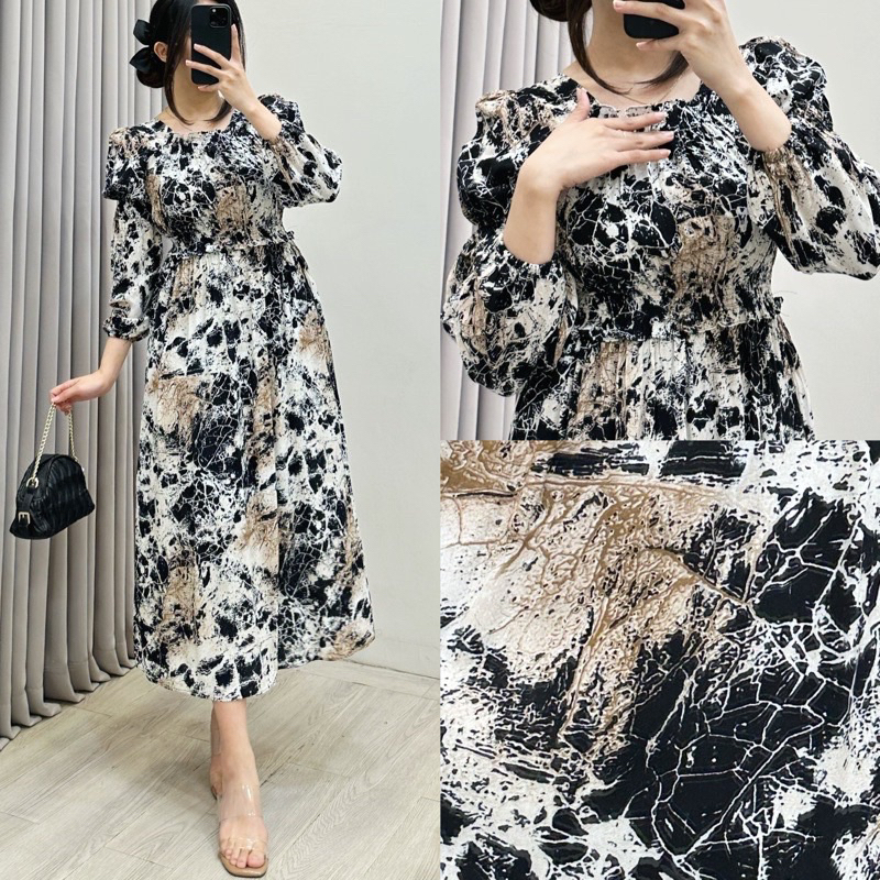 Daster Dress ZUYYIN Dress Smoke Kerut Sabrina Rayon Motif