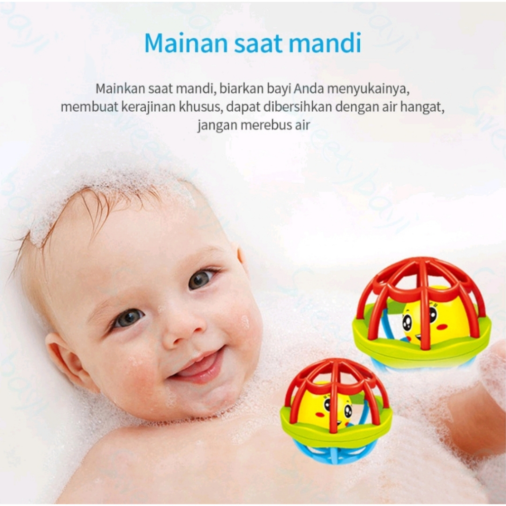 MAINAN KERINCINGAN GENGGAM BAYI BENTUK BOLA SILIKON / BABY SILICONE BALL RATTLE / GIGITAN BAYI / BABY TEETHER / BABY TOYS (IP)