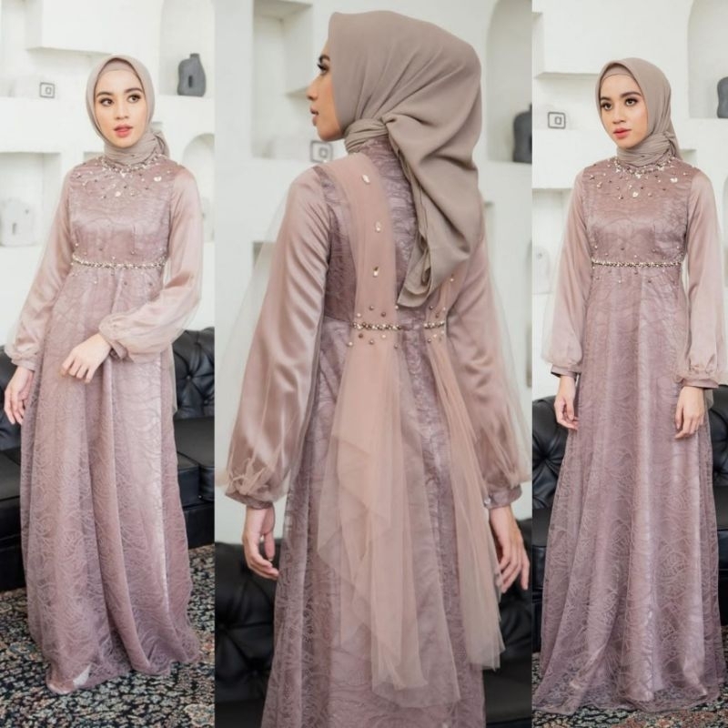 Gamis Muslimah Nadine Dress Brokat Premium Dress Brokat Kondangan Dress Tile Dress Kondangan Dress K