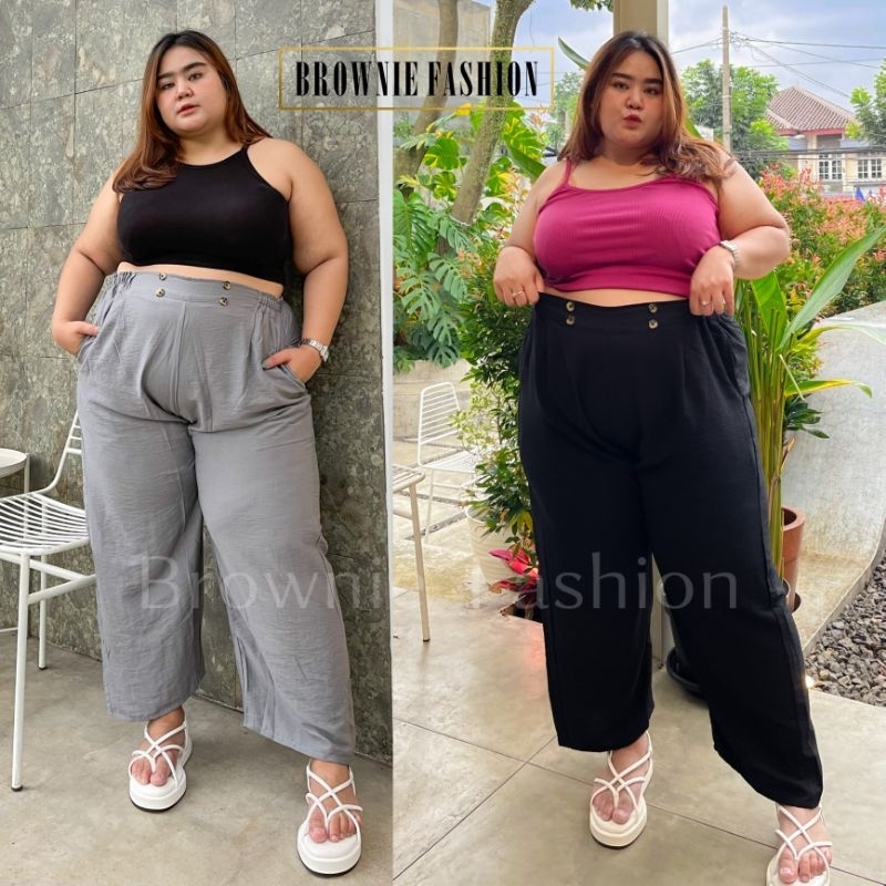 Yeva celana linen cringkle bigsize loose pants highwaist anti lecek premium muat BB 120kg