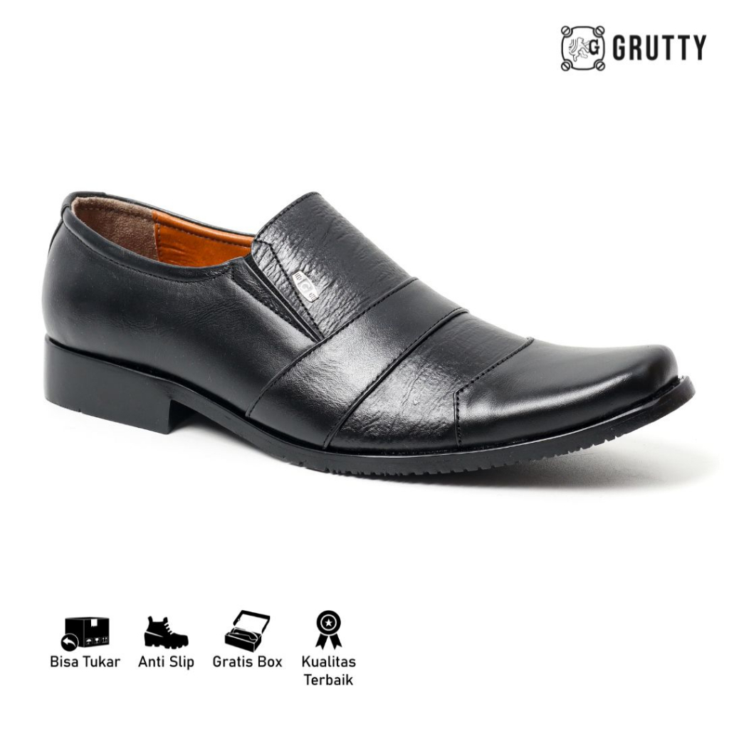 Sepatu Pria Formal pantofel dinas kerja kantor Kulit Asli Grutty DC001 Hitam