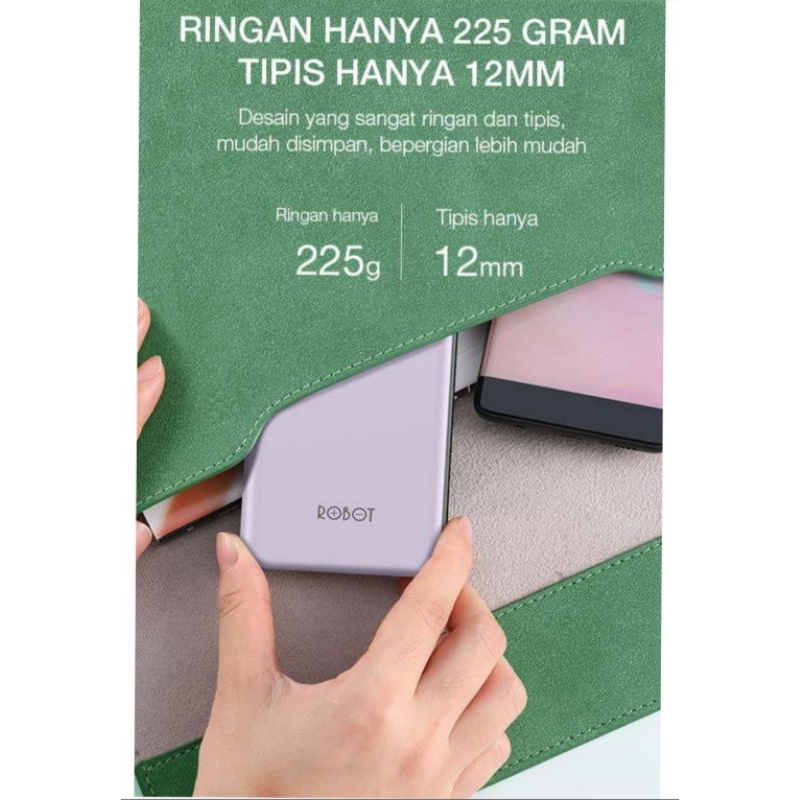 Powerbank Robot 10.000 Mah RT12 Micro USB Type C Model Slim Dual Input