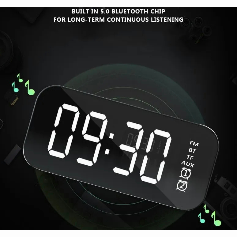 Jam Speaker Bluetooth [Tipe B] Alarm Clock LED Display Mirror Wireless