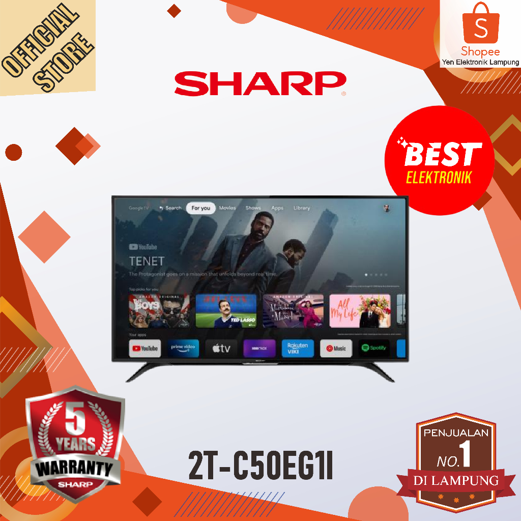 TV SHARP 2T C50EG1i LED Android TV SHARP 50 Inch Garansi Resmi SHARP