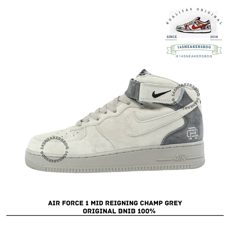 Sepatu Air Force 1 Mid Reigning Champ Grey BNIB “ UNISEX “