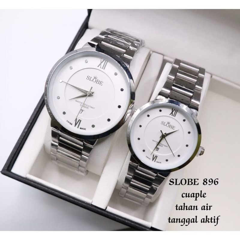 Jam Tangan Couple Original SLOBE9E /Jam Tangan Pasangan Anti Air Free Bok