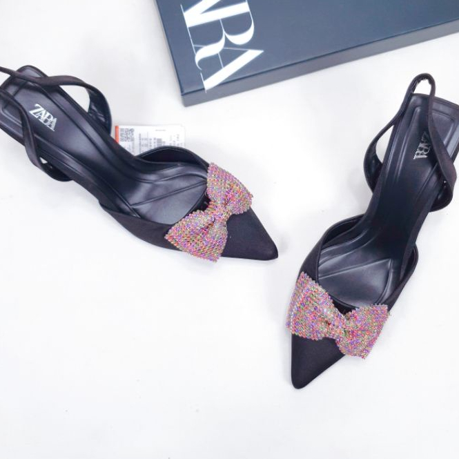 ZR Slingback Kitten Heeled Sandal With Ribbon 932612