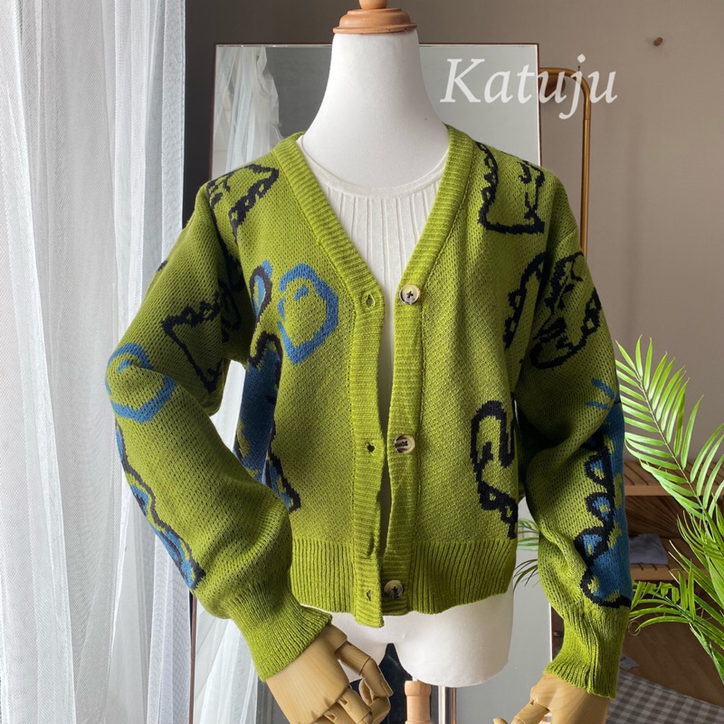 CARDIGAN RAJUT MOTIF DINO BAHAN TEBAL