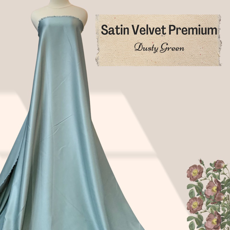 Kain Satin Bahan Bridesmaid Velvet Premium 1/2 Meteran Warna Dusty Green Hijau