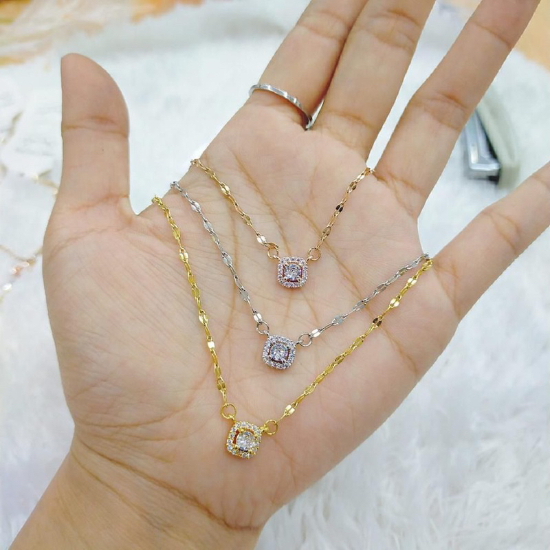 kalung titanium mini kotak permata wanita