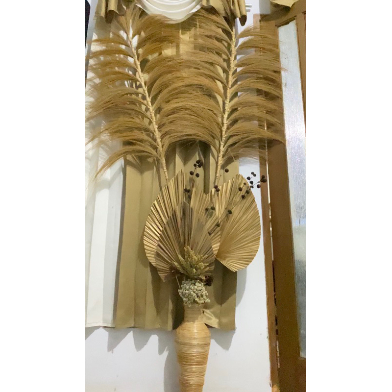 Paket Rustic Tinggi 2 Meter dan Pot Guci Akar | Daun Palem Kering | Bunga Kering | Dekorasi Rustic |