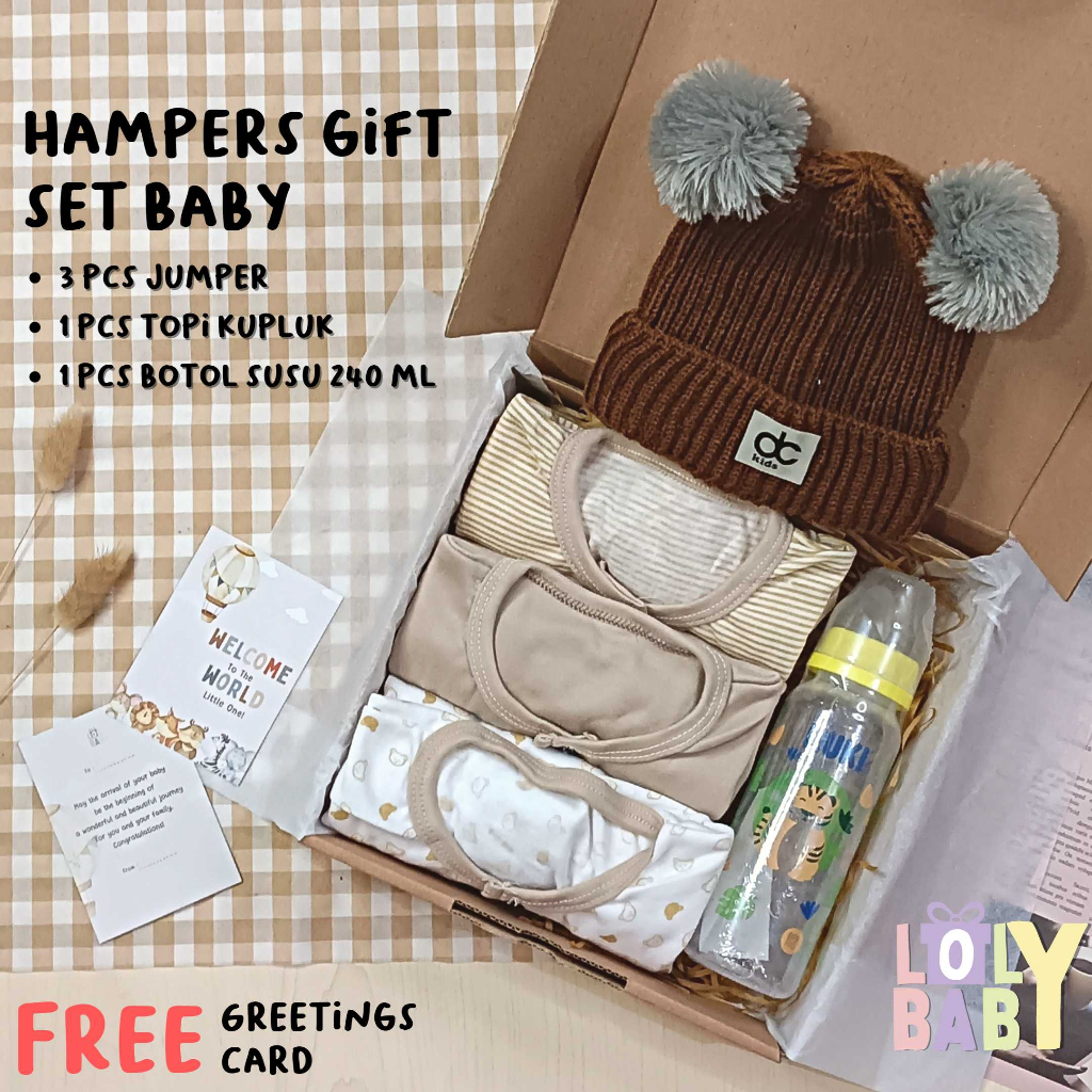 Hampers Baby Gift Set ( 22 cm ) 3 Pcs Jumper Bayi 1 Pcs Botol Susu 240 ML 1 Pcs Topi Kupluk Rajut LOLY BABY