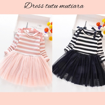 DRESS GAUN ANAK MUTIARA PITA TUTU LENGAN PANJANG IMPORT