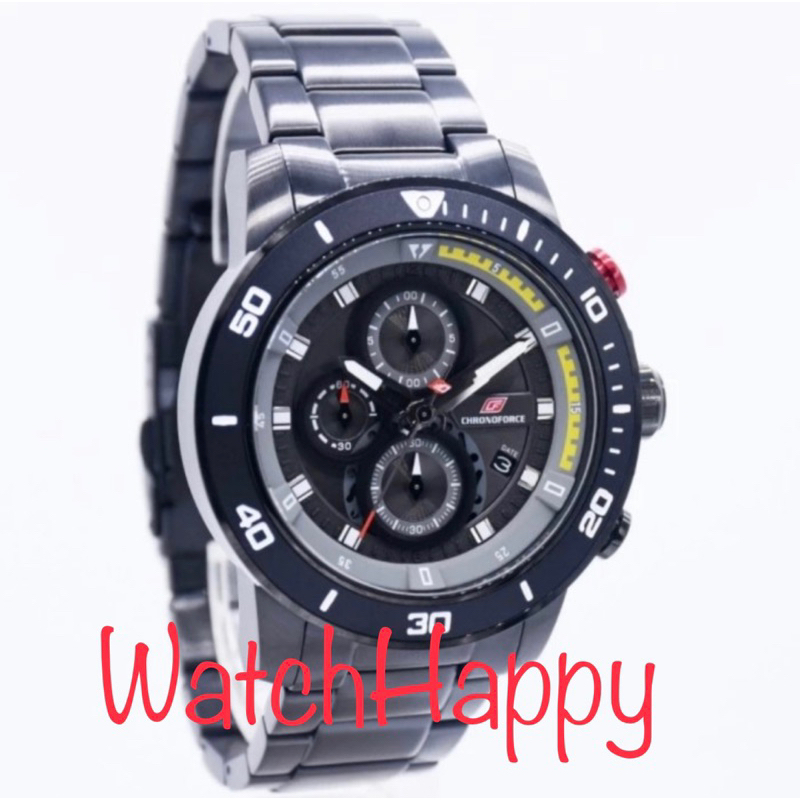WatchHappy Chronoforce 5331 CF 5331 CF5331 Men Watch Full Black List Yellow Quartz Movement ORIGINAL