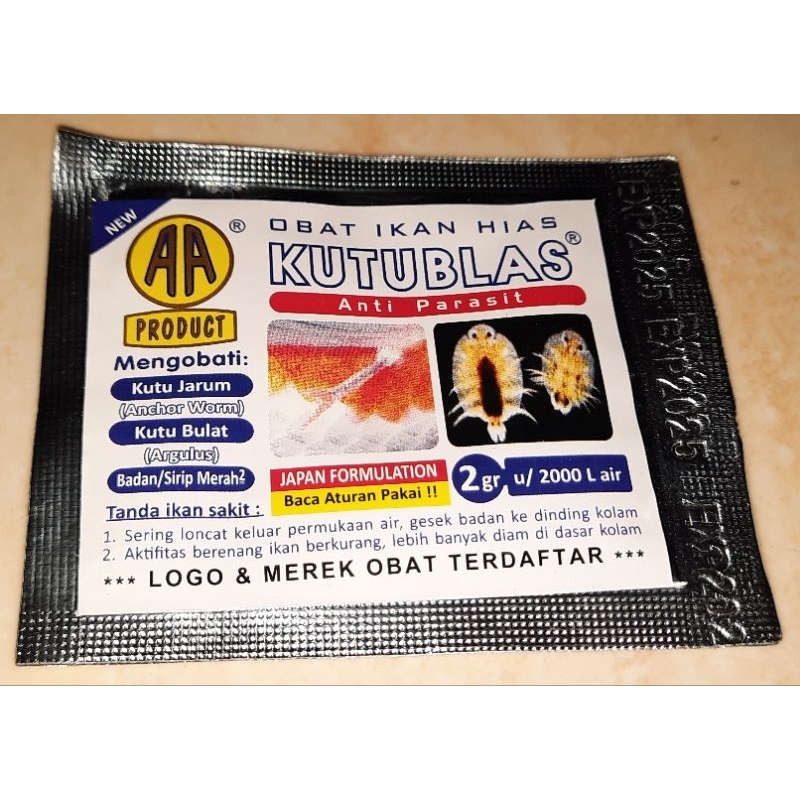 obat ikan KUTUBLAS akari 2 gram ( alufoil ) ( anti parasit / kutu jarum / kutu bulat / badan + sirip