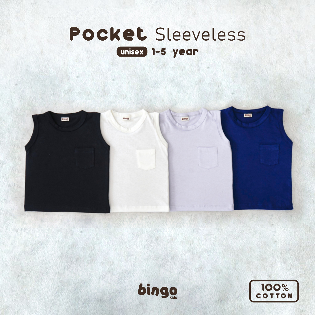 BINGOKIDS | POCKET SLEEVELESS / Kaos Kutung Polos / Singlet Anak Balita 1-5 Tahun Polos Anak Laki Perempuan Unisex Bahan Katun Cotton Premium Monokrom Monochrome Hitam Black Putih White Navy Abu Grey