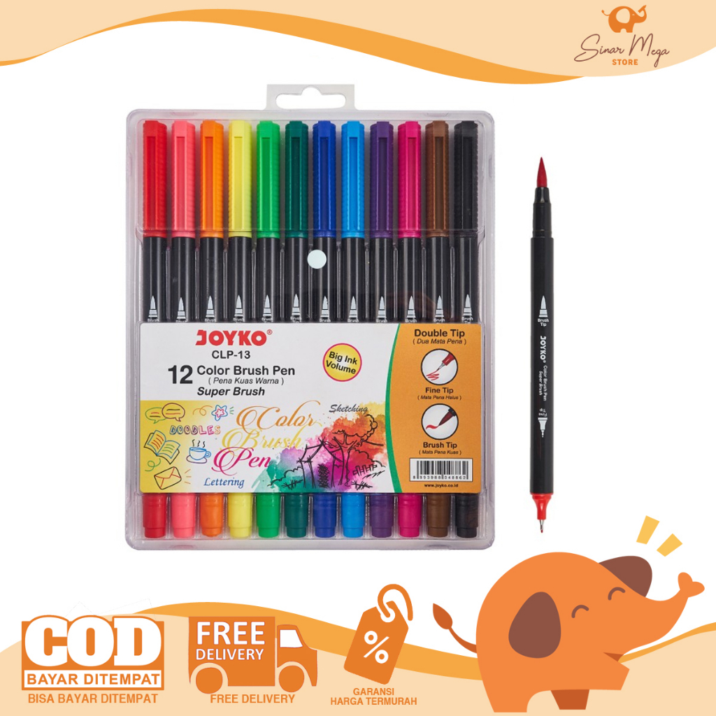 

Arm Joyko Color Brush Pen Set CLP-13 Super Brush Double Tip Dual Mata Pena Kuas 12 Warna Murah