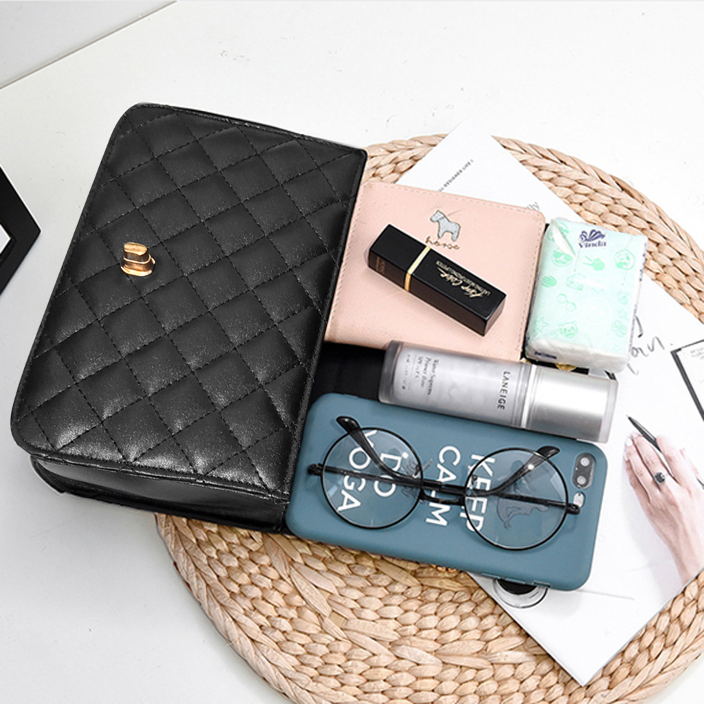 Tas selempang wanita tali rantai tas slempang dan bahu cewek shoulder bag polos slingbag strap rante remaja kulit sintetis