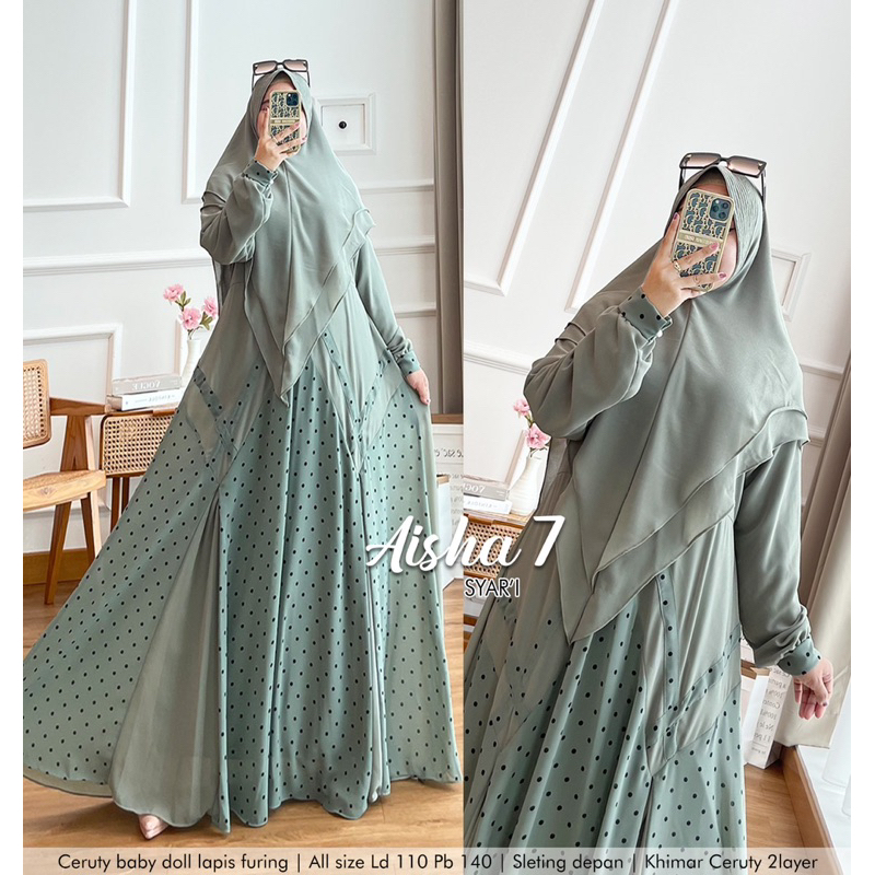 Humaira99 Gamis syari Aisha 7 motif polkadot set khimar syari Maxi busui gamis terbaru