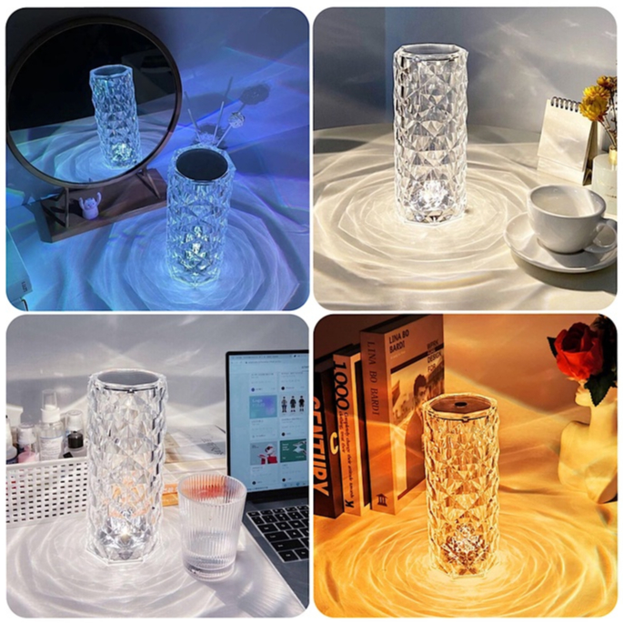 WJ1504 Lampu Meja Kristal LED Rose Diamond Table Lamp 3/16 Colors Lampu Hias Dekorasi