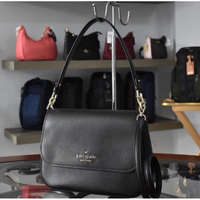 KS STACI SAFFIANO LEATHER FLAP SHOULDER BAG BLACK