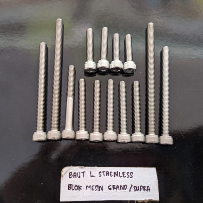 Baut L stenlis Stainless Blok Bak Mesin set Kanan Kiri Grand Supra