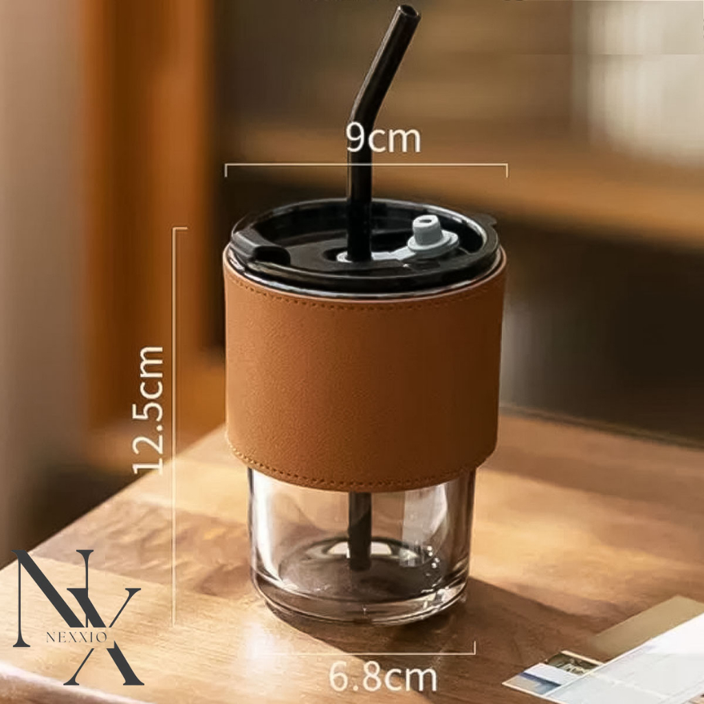 NEXXIO GELAS TUMBLER AESTHETIC / GELAS KACA VIRAL / Tumbler Gelas Kaca 2in1 / Water Bottle Cup of Coffee / Gelas Minuman Kaca Simple Elegant water botol / gelas tumbler kaca viral.