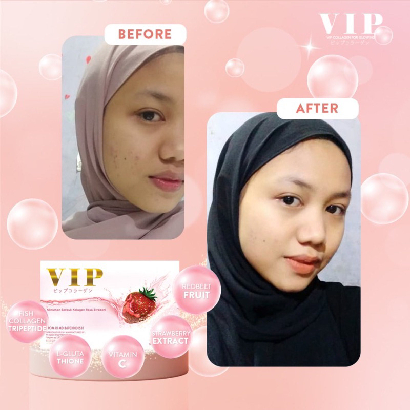 VIP Collagen BOX 20 SACHET minuman kolagen pemutih kulit badan tripeptide skin hair nail glowing strawberry box 20 sachet vip VIPCollagen original BPOM Halal