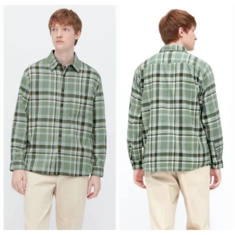 Kemeja Flannel UNIQLO Kotak Green Hijau New and Original