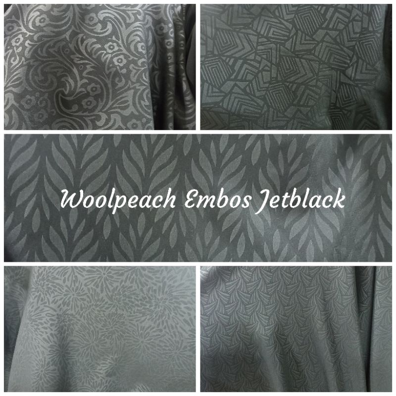 Kain Bahan Woolpeach/Wolvis/Wolfis Embos jet black/hitam pekat Premium