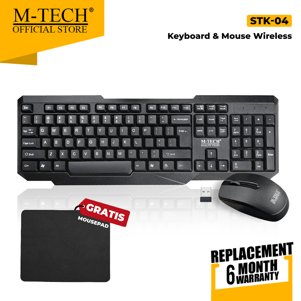 Keyboard Mouse Combo Wireless M-Tech STK 04 GRATIS MOUSEPAD Mtech Original