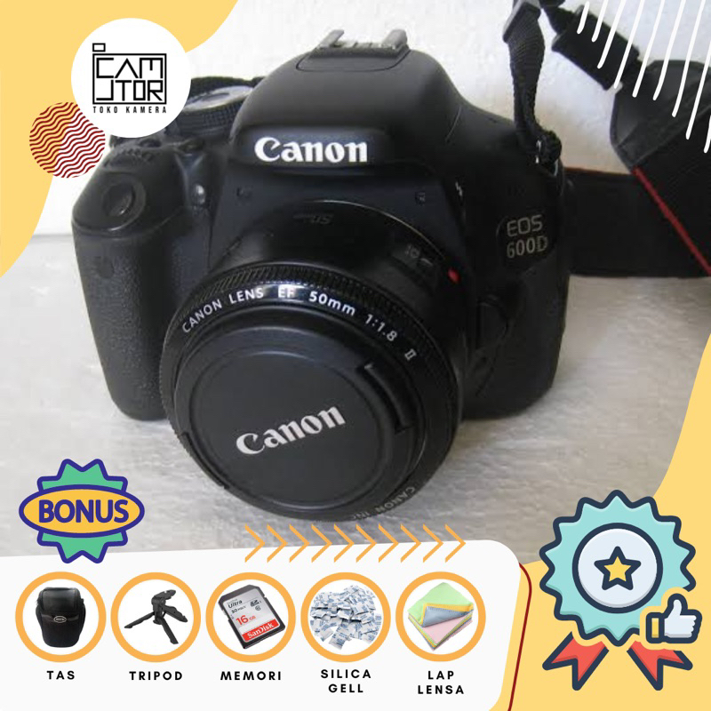 Jual CANON EOS 600D + LENSA FIX 50MM F1.8 FULL BOX LAYAR FLIP TERLARIS