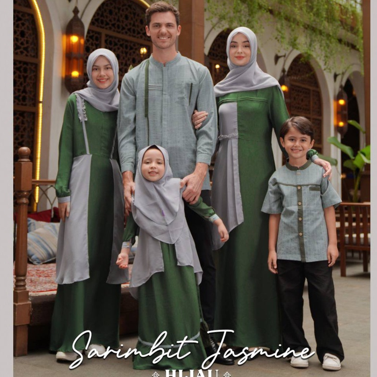 Rauna - Sarimbit Keluarga Lebaran 2023 Terbaru SR-09 Hijau | Baju Muslim Ayah Ibu Anak Laki laki Per